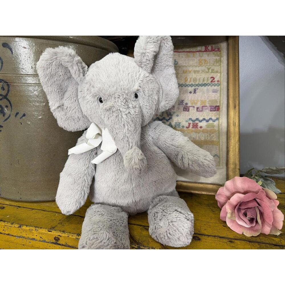 Pottery Barn Kids PBK Gray Elephant Beaded Feet Soft Grey 18” Plush 2014
